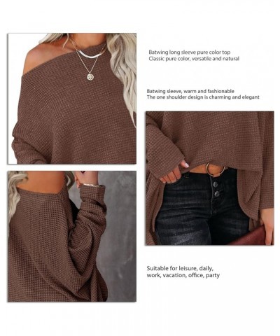 Batwing Sleeve Knit Tops One Shoulder Loose Pullover Long Sleeve Fashion Sweater Coffee $12.55 Sweaters