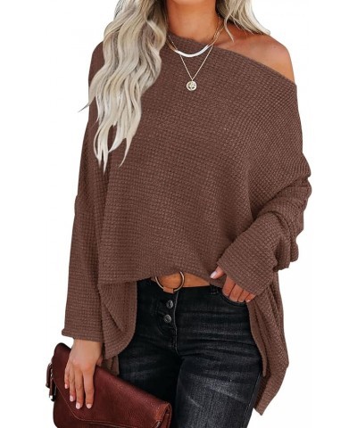 Batwing Sleeve Knit Tops One Shoulder Loose Pullover Long Sleeve Fashion Sweater Coffee $12.55 Sweaters