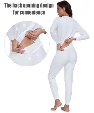 Women's Cotton Thermal Underwear Union Suits Long Onesie Pajamas Base Layer PJ's Loungewear womens union suit White-button $1...