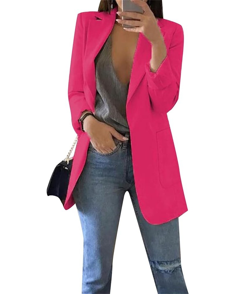 Women's Solid Color Blazer Cardigan Casual Long Sleeve Plus Size Blazer with Pockets Rose $23.19 Blazers