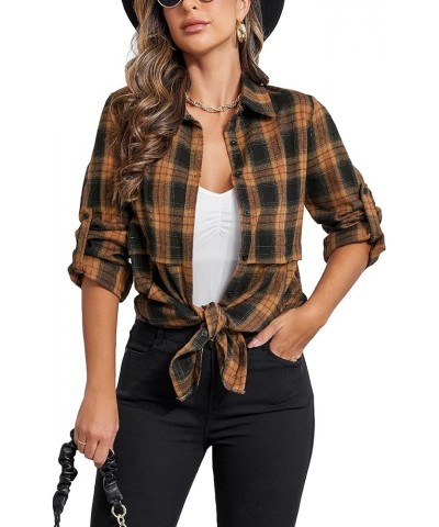 Women's Shacket Jacket Women Long Plaid Shirts Fall Flannel Shirts Cotton Roll Up Long Sleeve Casual Boyfriend Blouse Black a...