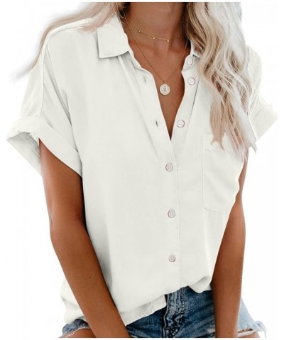 Womens 100% Cotton Short Sleeve Button Down Shirts for Women Casual Shirt Blouses Tops with Pockets Ksh002_white $20.87 Blouses