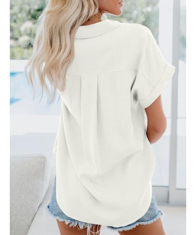 Womens 100% Cotton Short Sleeve Button Down Shirts for Women Casual Shirt Blouses Tops with Pockets Ksh002_white $20.87 Blouses