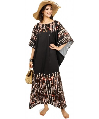 Women Kaftan Dress Tunic Long Maxi Plus Size Polyester Printed Caftan Rich Black $11.99 Swimsuits