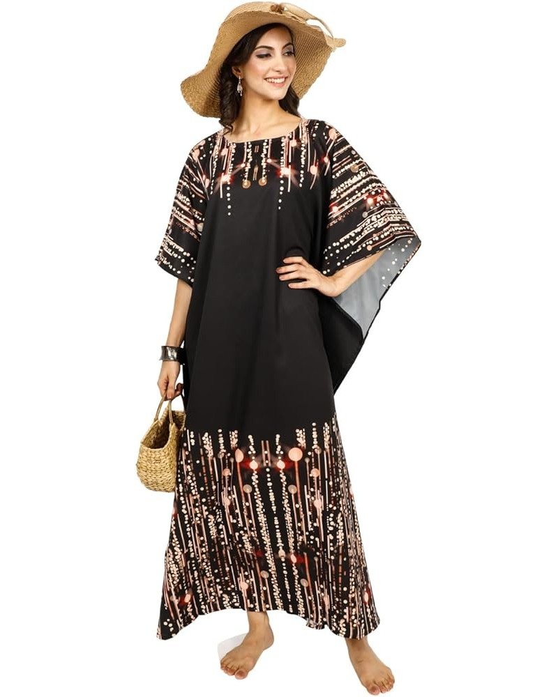 Women Kaftan Dress Tunic Long Maxi Plus Size Polyester Printed Caftan Rich Black $11.99 Swimsuits