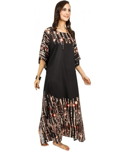 Women Kaftan Dress Tunic Long Maxi Plus Size Polyester Printed Caftan Rich Black $11.99 Swimsuits