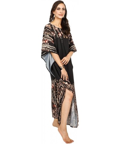 Women Kaftan Dress Tunic Long Maxi Plus Size Polyester Printed Caftan Rich Black $11.99 Swimsuits