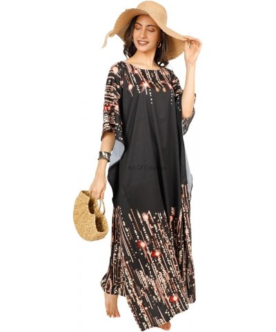 Women Kaftan Dress Tunic Long Maxi Plus Size Polyester Printed Caftan Rich Black $11.99 Swimsuits