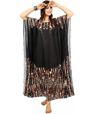 Women Kaftan Dress Tunic Long Maxi Plus Size Polyester Printed Caftan Rich Black $11.99 Swimsuits