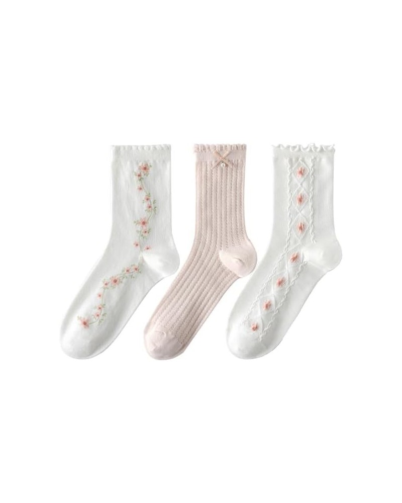 Cute Woman Socks Soft lace Breathable School Socks Fruit Ruffles Cartoon Pink Stripes $10.00 Activewear