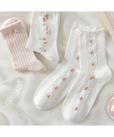 Cute Woman Socks Soft lace Breathable School Socks Fruit Ruffles Cartoon Pink Stripes $10.00 Activewear