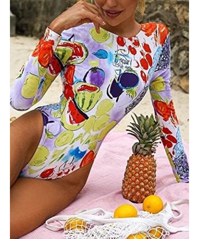 Women Long Sleeve Rash Guard, Backless Floral Print One Piece Bathing Suit UPF 50+ Surfing Swimsuit Ap01 $18.89 Swimsuits