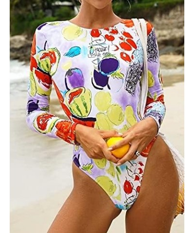 Women Long Sleeve Rash Guard, Backless Floral Print One Piece Bathing Suit UPF 50+ Surfing Swimsuit Ap01 $18.89 Swimsuits