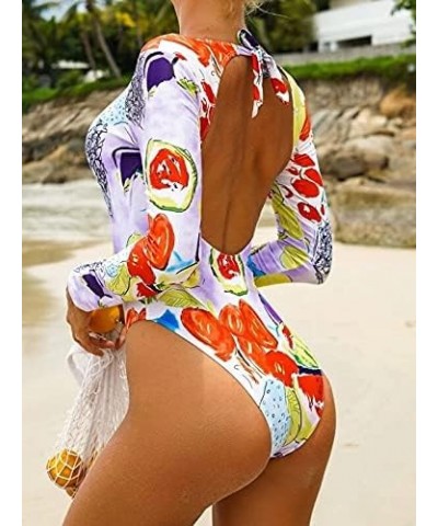 Women Long Sleeve Rash Guard, Backless Floral Print One Piece Bathing Suit UPF 50+ Surfing Swimsuit Ap01 $18.89 Swimsuits