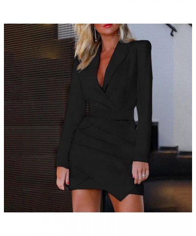 Navy Blazer for Women Women Casual Slim Top Button Long Sleeve Stand Solid Business Womens Blazer Y2-black $11.88 Blazers