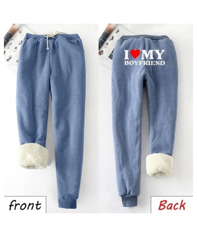 Christmas Women's Fleece Sweatpants Sherpa Lined Winter Warm Athletic Jogger Xmas Snowflake Printed Thermal Pants Blue-009 $1...