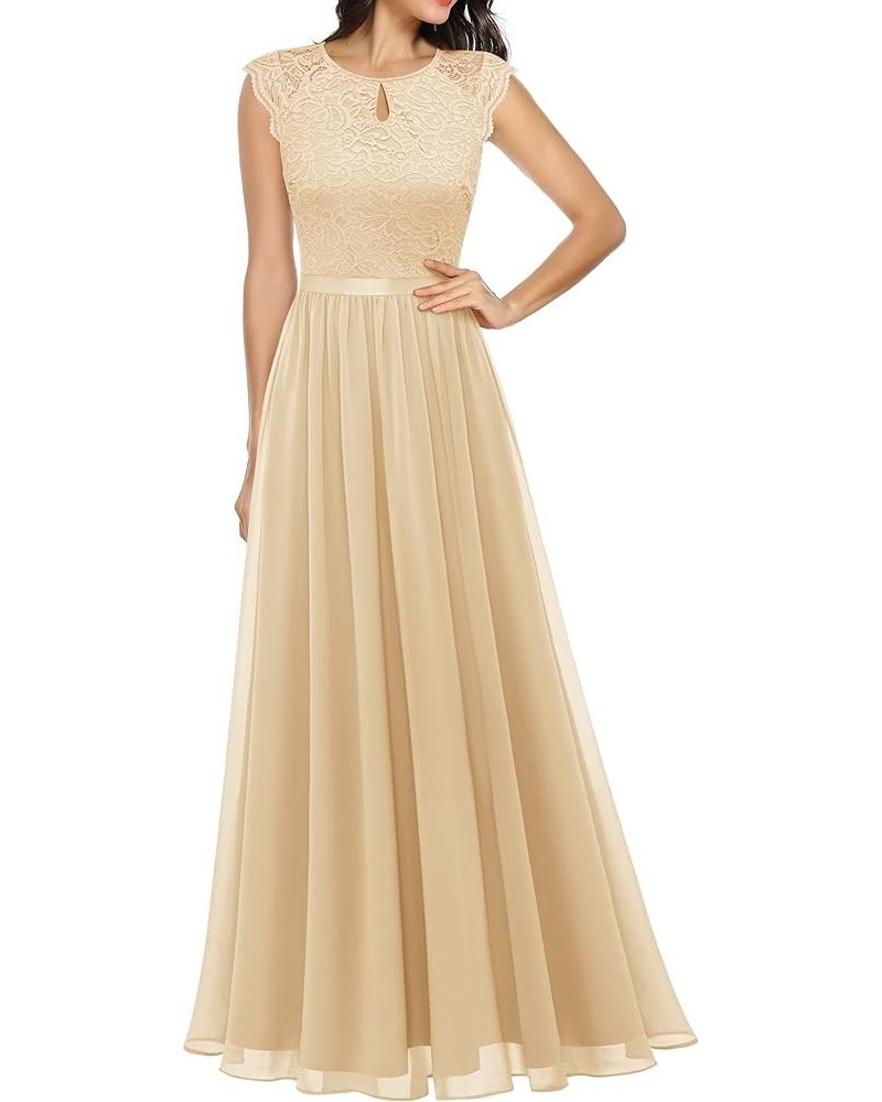 Women's V Neck Sleeveless Lace Bridesmaid Dress Wedding Party Gown Round Neck- Champagne $31.46 Dresses