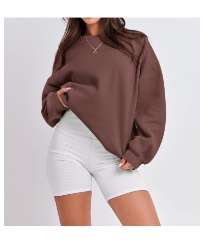 Pullover Plain Sweatshirt for Women Girls Aesthetic Clothes Y2k Tops Crew Neck Sweatshirts Casual Oversized Hoodie Coffee $17...