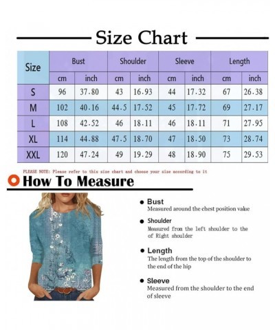 Women's Fashion Outfits, Women's Casual Three Quarter Length Sleeve Printed Round Neck Tops Sky Blue $8.82 Activewear