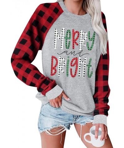 Christmas Sweatshirts for Women Merry Bright Graphic Print Long Sleeve Shirts Christmas Crewneck Pullover Casual Blouse Tops ...