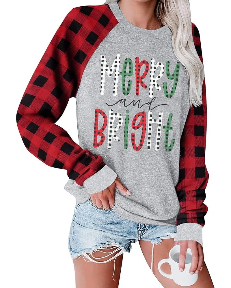 Christmas Sweatshirts for Women Merry Bright Graphic Print Long Sleeve Shirts Christmas Crewneck Pullover Casual Blouse Tops ...