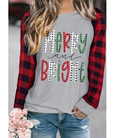 Christmas Sweatshirts for Women Merry Bright Graphic Print Long Sleeve Shirts Christmas Crewneck Pullover Casual Blouse Tops ...