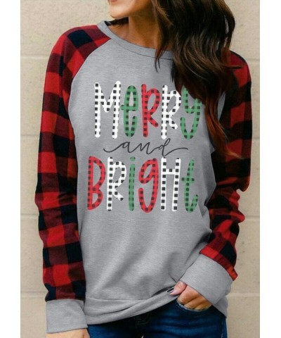 Christmas Sweatshirts for Women Merry Bright Graphic Print Long Sleeve Shirts Christmas Crewneck Pullover Casual Blouse Tops ...