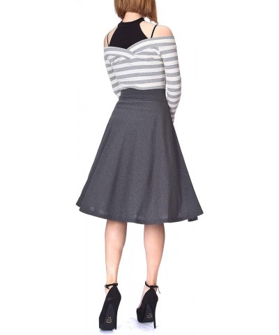 Stretch High Waist A-line Flared Long Midi Skirt Gray $12.37 Skirts