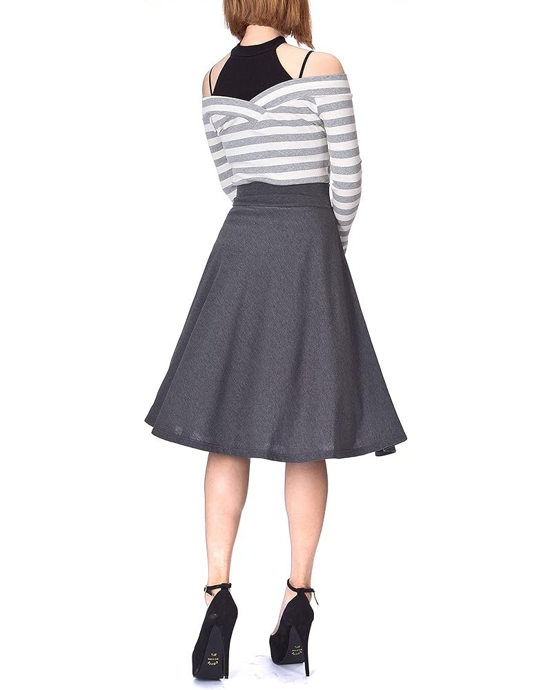 Stretch High Waist A-line Flared Long Midi Skirt Gray $12.37 Skirts