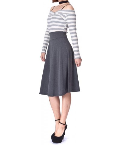 Stretch High Waist A-line Flared Long Midi Skirt Gray $12.37 Skirts