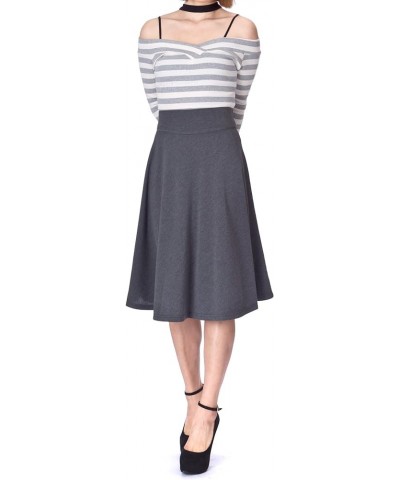 Stretch High Waist A-line Flared Long Midi Skirt Gray $12.37 Skirts