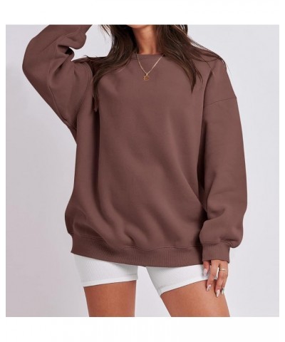 Pullover Plain Sweatshirt for Women Girls Aesthetic Clothes Y2k Tops Crew Neck Sweatshirts Casual Oversized Hoodie Coffee $17...