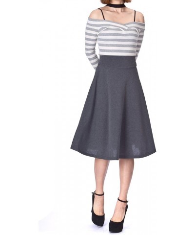 Stretch High Waist A-line Flared Long Midi Skirt Gray $12.37 Skirts