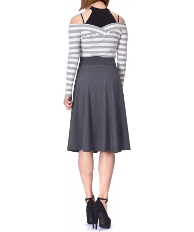 Stretch High Waist A-line Flared Long Midi Skirt Gray $12.37 Skirts