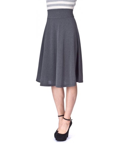 Stretch High Waist A-line Flared Long Midi Skirt Gray $12.37 Skirts