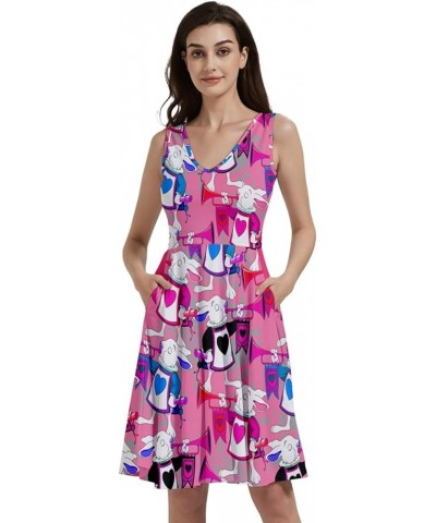 Womens Summer Dress Alice Wonderland Rabbit Princess Costume Knee Length Skater Dress with Pockets, XS-5XL Vneck Deep Pink $1...