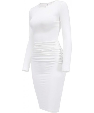 Women's Casual Long Sleeve Ruched Bodycon Dress Knee Length Fitted Dresses White01 $16.80 Dresses