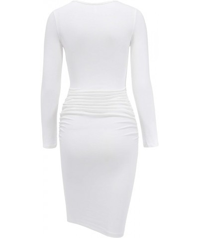 Women's Casual Long Sleeve Ruched Bodycon Dress Knee Length Fitted Dresses White01 $16.80 Dresses