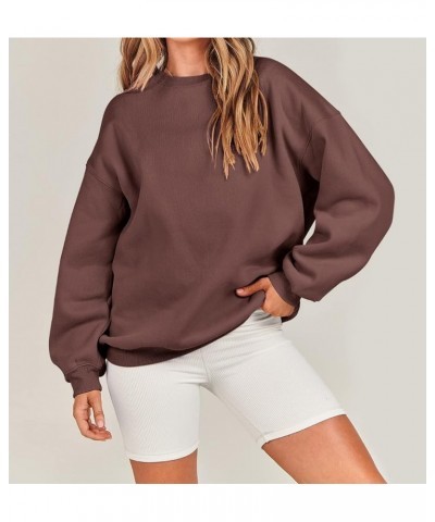 Pullover Plain Sweatshirt for Women Girls Aesthetic Clothes Y2k Tops Crew Neck Sweatshirts Casual Oversized Hoodie Coffee $17...