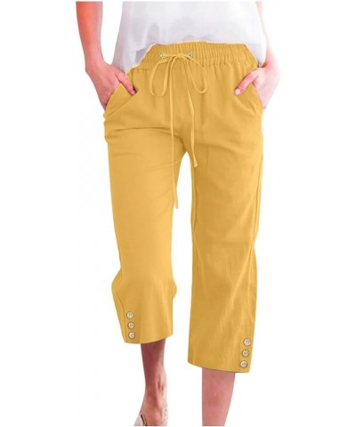 Summer Cropped Pants Straight Capris for Ladies Comfortable Casual Loose Work Pant Elastic Pocket Yellow & 05 $8.50 Others