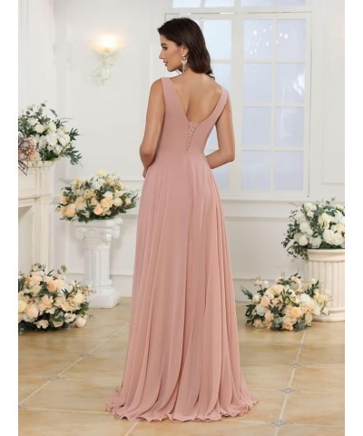 Women's V Neck Bridesmaid Dresses Long with Slit Ruffle A Line Chiffon Formal Evening Dress with Pockets VS039 Wisteria $29.6...