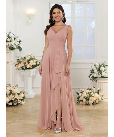 Women's V Neck Bridesmaid Dresses Long with Slit Ruffle A Line Chiffon Formal Evening Dress with Pockets VS039 Wisteria $29.6...