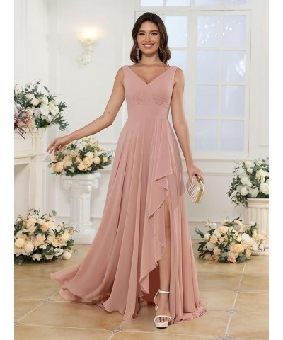 Women's V Neck Bridesmaid Dresses Long with Slit Ruffle A Line Chiffon Formal Evening Dress with Pockets VS039 Wisteria $29.6...