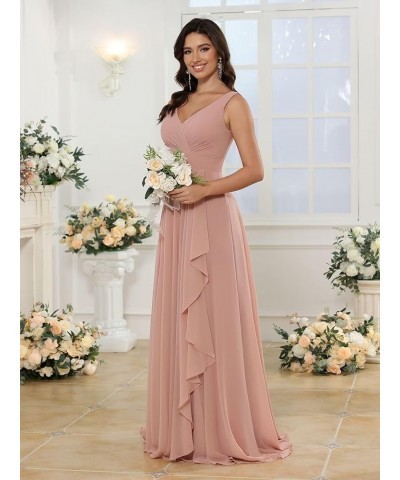 Women's V Neck Bridesmaid Dresses Long with Slit Ruffle A Line Chiffon Formal Evening Dress with Pockets VS039 Wisteria $29.6...