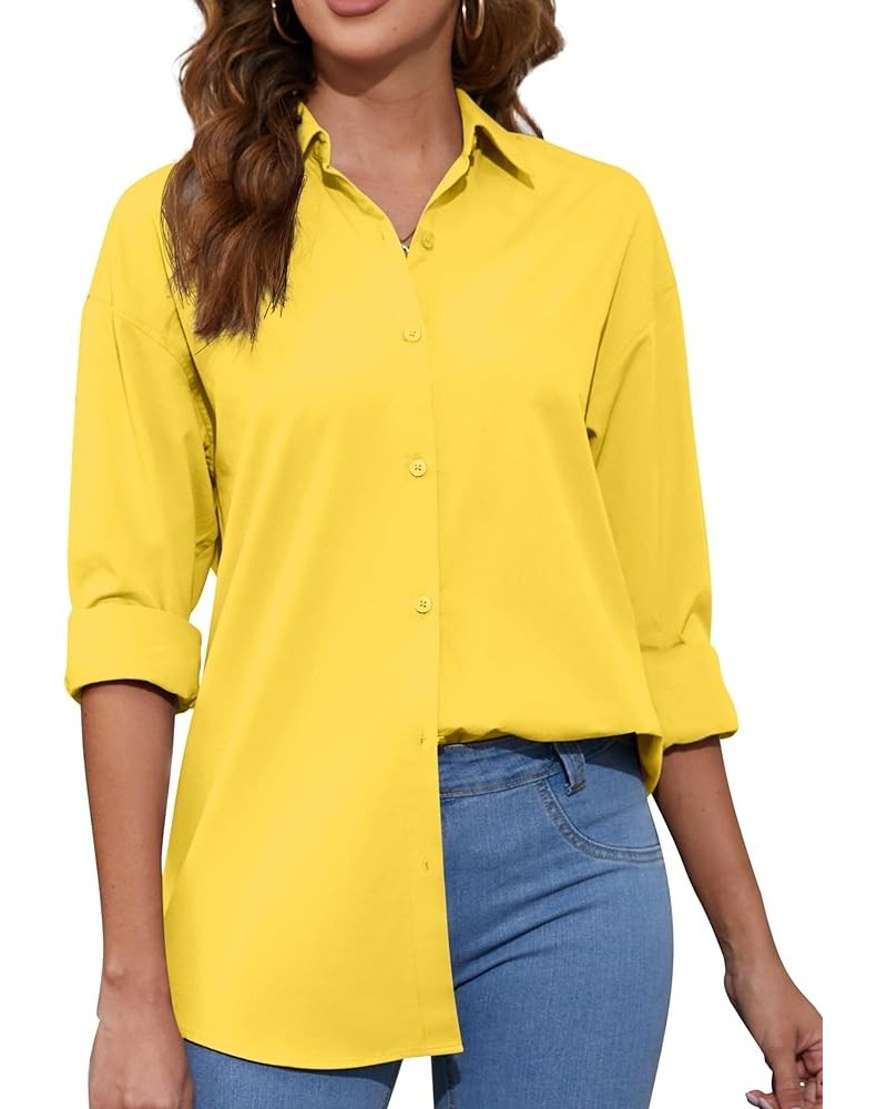 100% Cotton Oversized Womens Button Down Shirts Long Sleeve Blouses Casual Tops XS-XXL Ksh01_yellow $17.15 Blouses