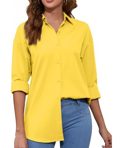 100% Cotton Oversized Womens Button Down Shirts Long Sleeve Blouses Casual Tops XS-XXL Ksh01_yellow $17.15 Blouses