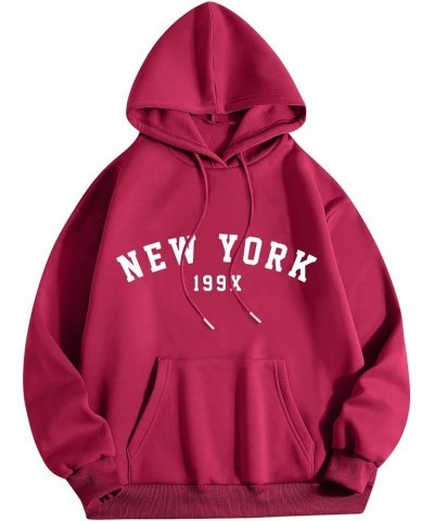 New York Women Hoodies Pocket Top Solid Color Sweatshirt Hoodie Pullover T Shirts 2023 Comfort College Sweatshirts Red-a $15....