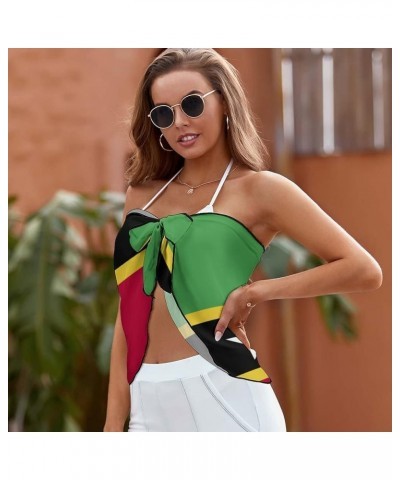 Womens Short Beach Wrap Saint Lucia Flag Bikini Wrap Cover Up for Pool Vacation Party XL XX-Large Style-9 $13.47 Swimsuits