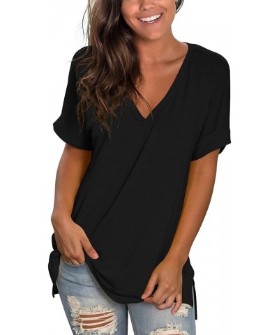 Women's Tshirts Casual V Neck Short Sleeve Loose Summer Tunic Tops S Black $15.95 Tops