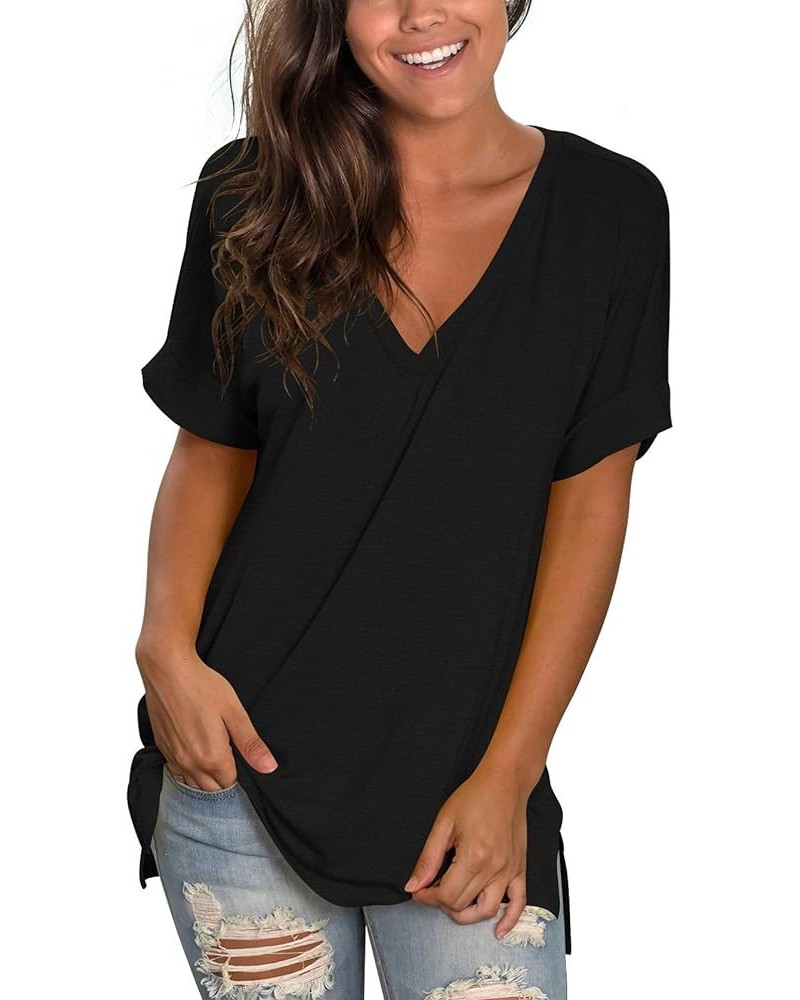 Women's Tshirts Casual V Neck Short Sleeve Loose Summer Tunic Tops S Black $15.95 Tops